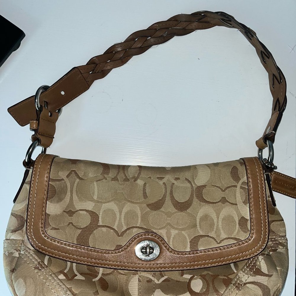 Coach Beige and Tan Signature Shoulder Bag - Picture 3 of 5